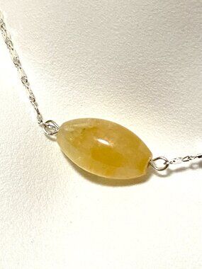 2/$20, Yellow Prehnite Short Necklace, Barrel Gemstone Pendant & Stainless Chain